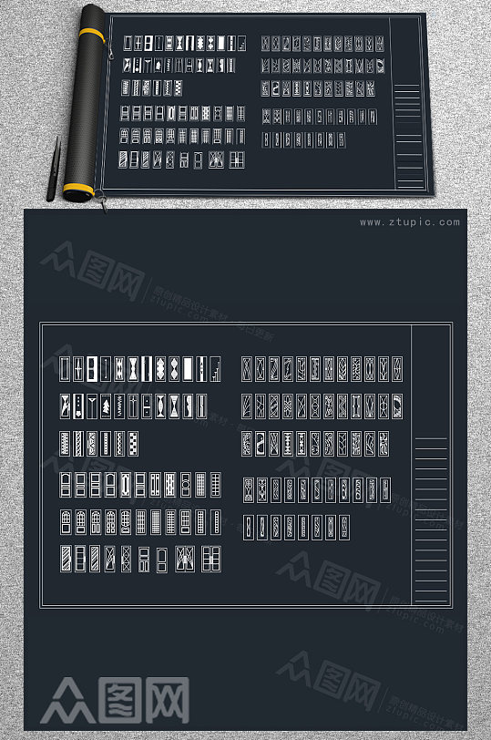 常用单扇门CAD立面图块图库