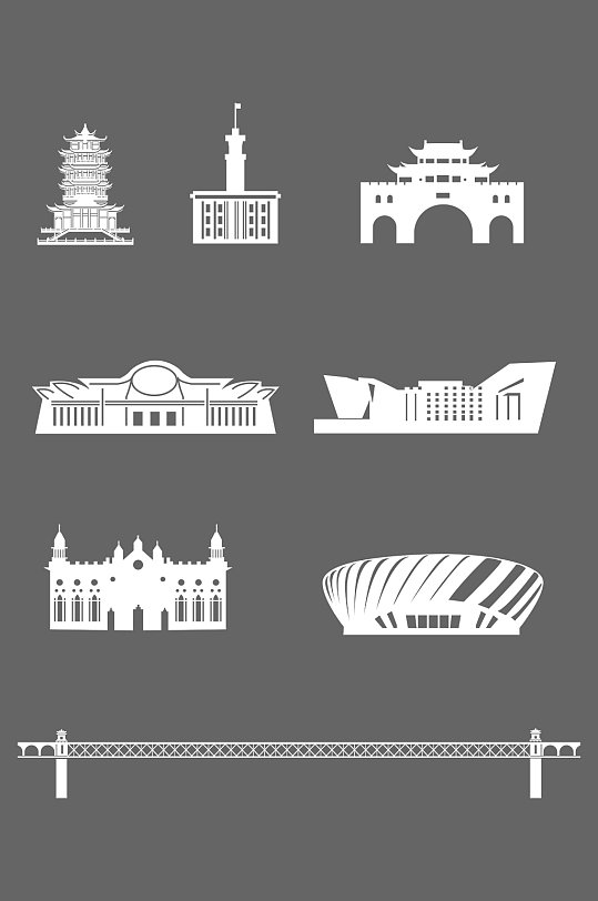 度假村古镇公园景区导视 地图指示牌精神堡垒武汉城市地标建筑剪影