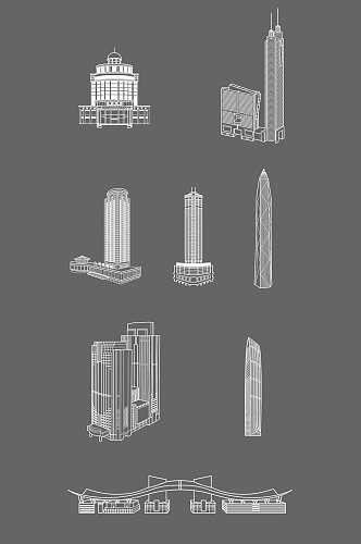 矢量深圳地标建筑剪影