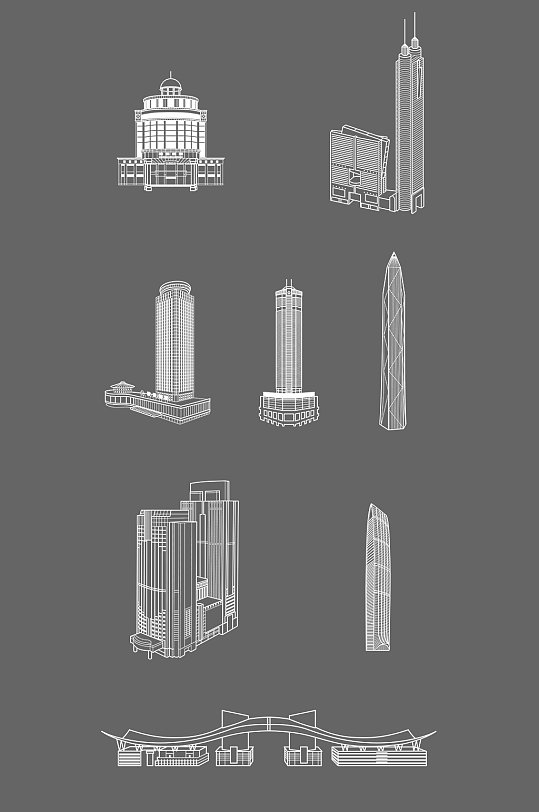 矢量深圳地标建筑剪影