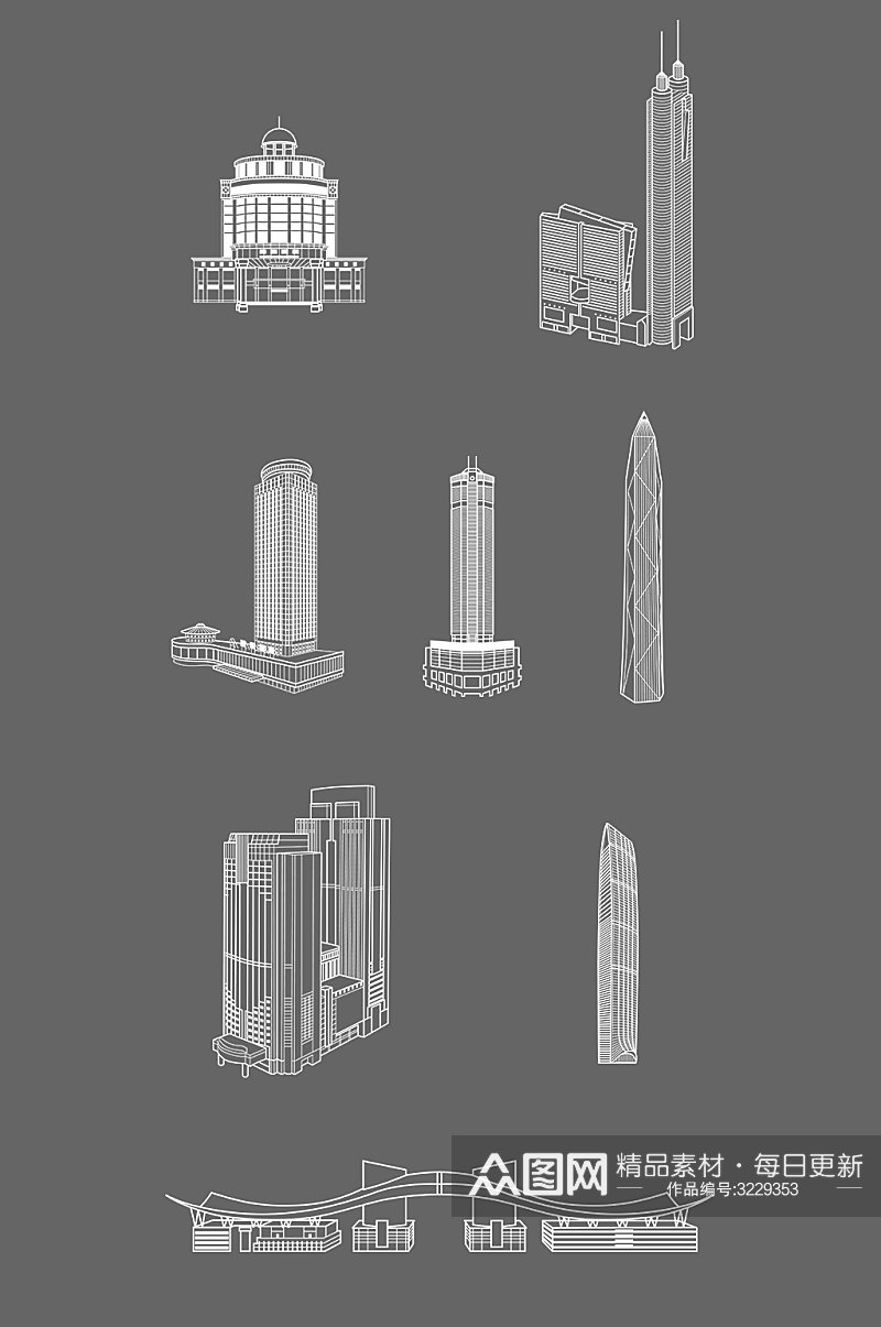 矢量深圳地标建筑剪影素材