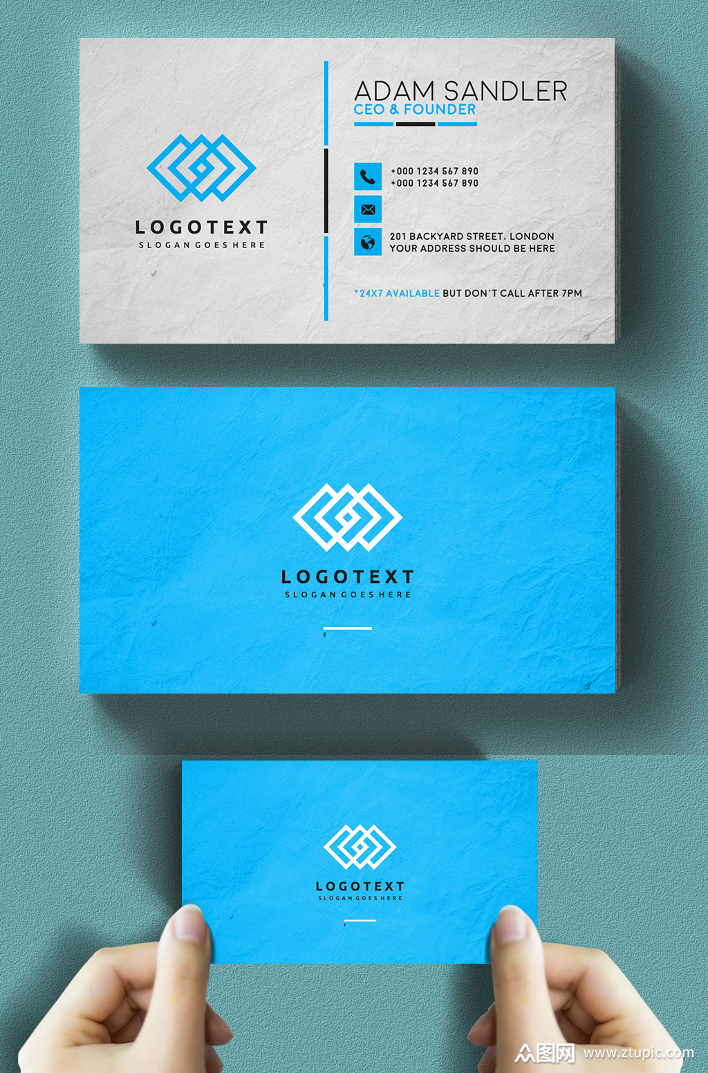 蓝色高端大气商务名片素材