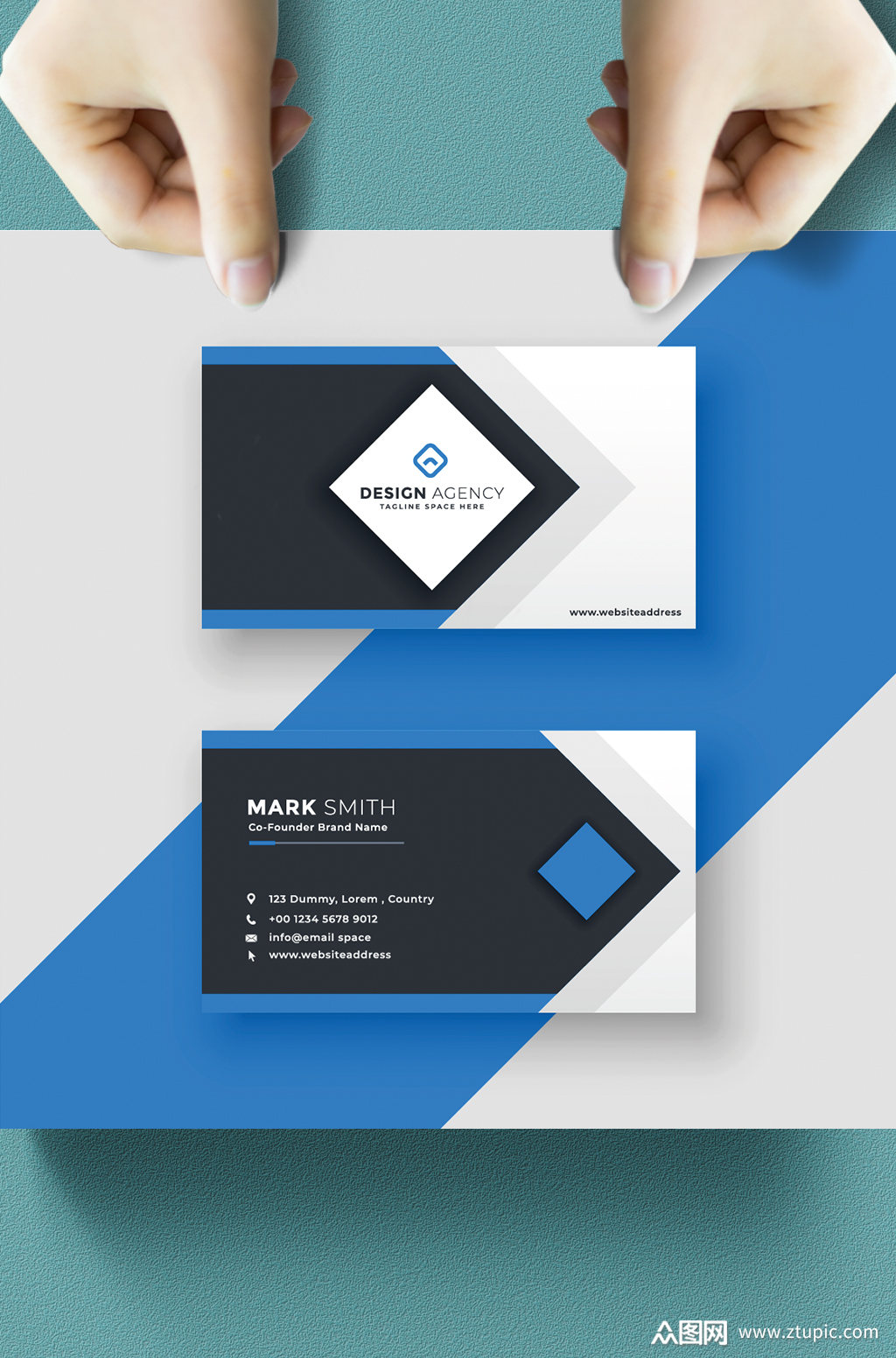 蓝色方格高端大气商务名片模板下载-编号894426-众图网