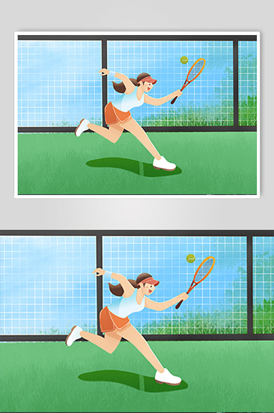 扁平化卡通手绘网球运动人物插画
