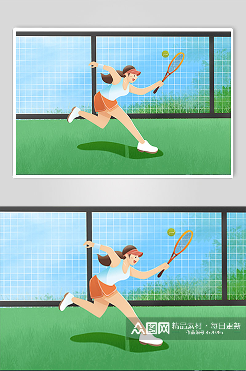 扁平化卡通手绘网球运动人物插画素材