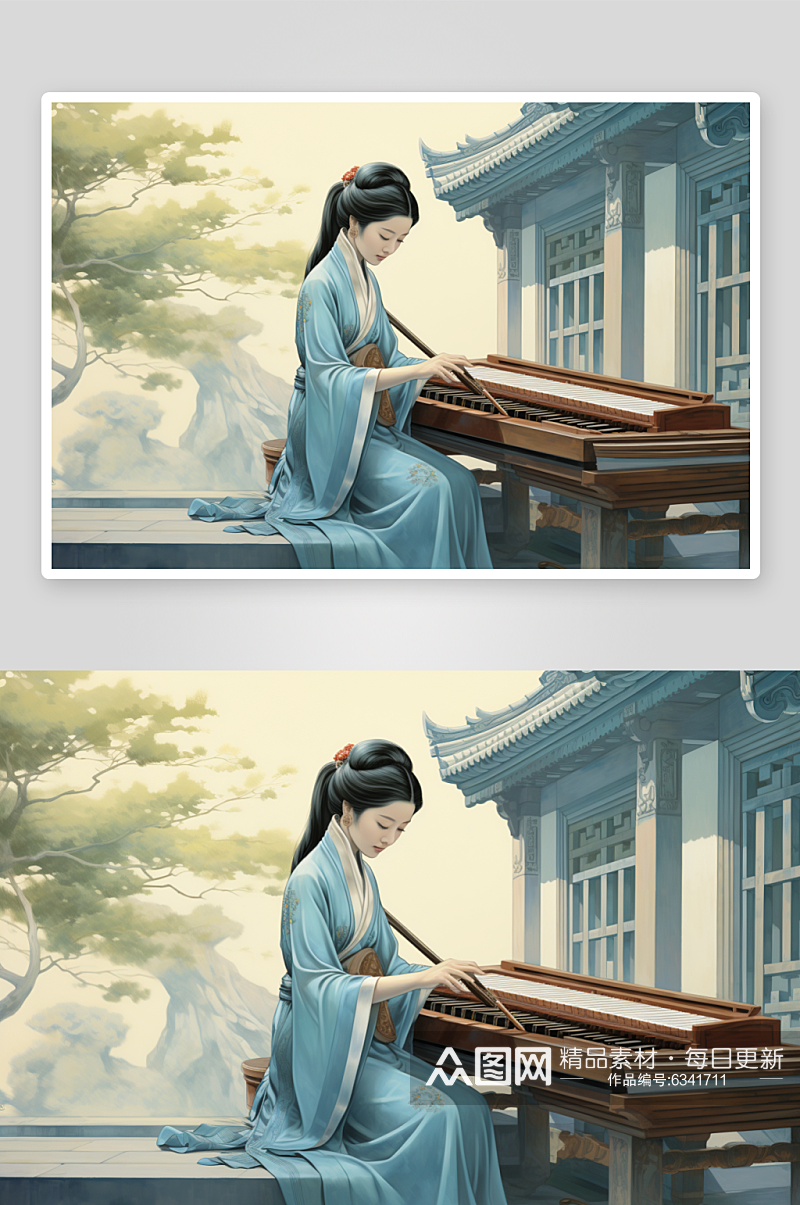 中国风古风音乐器材古筝插画素材