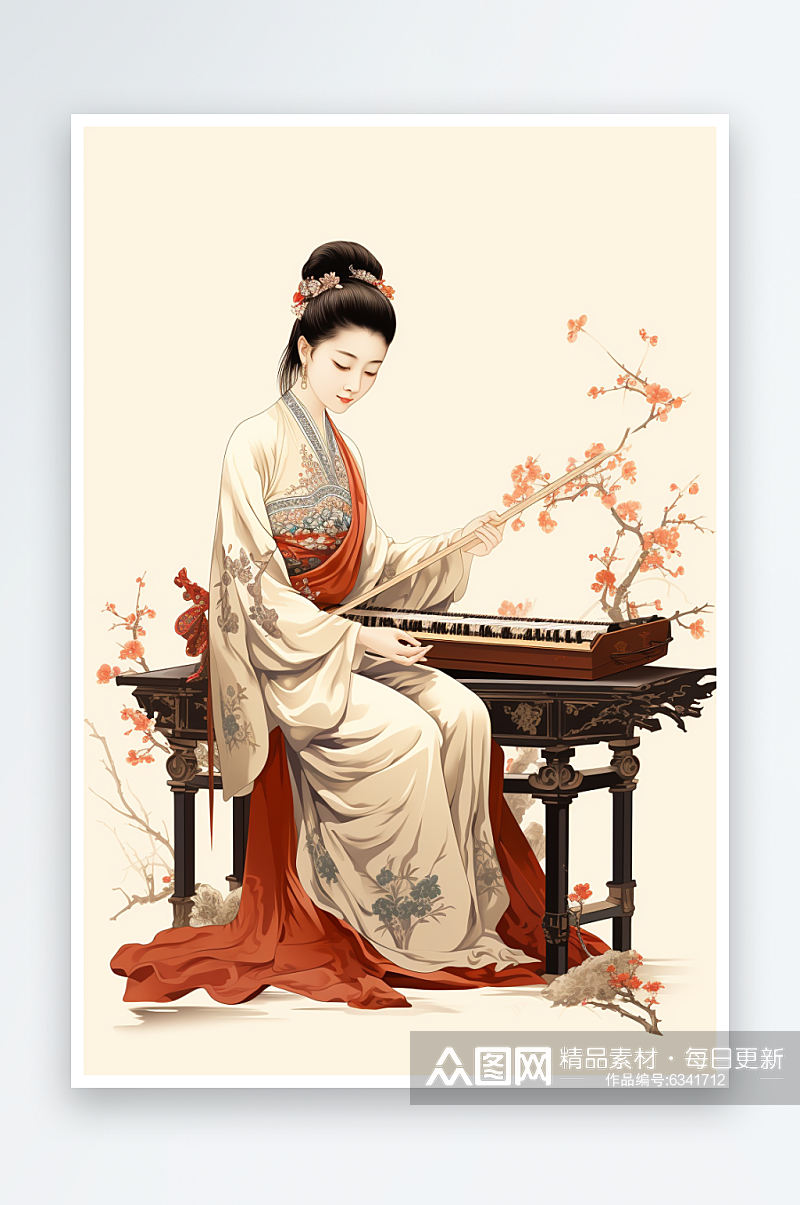 中国风古风音乐器材古筝插画素材