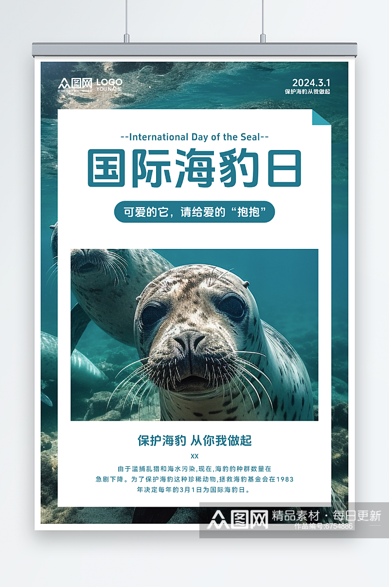 简约国际海豹日宣传海报素材
