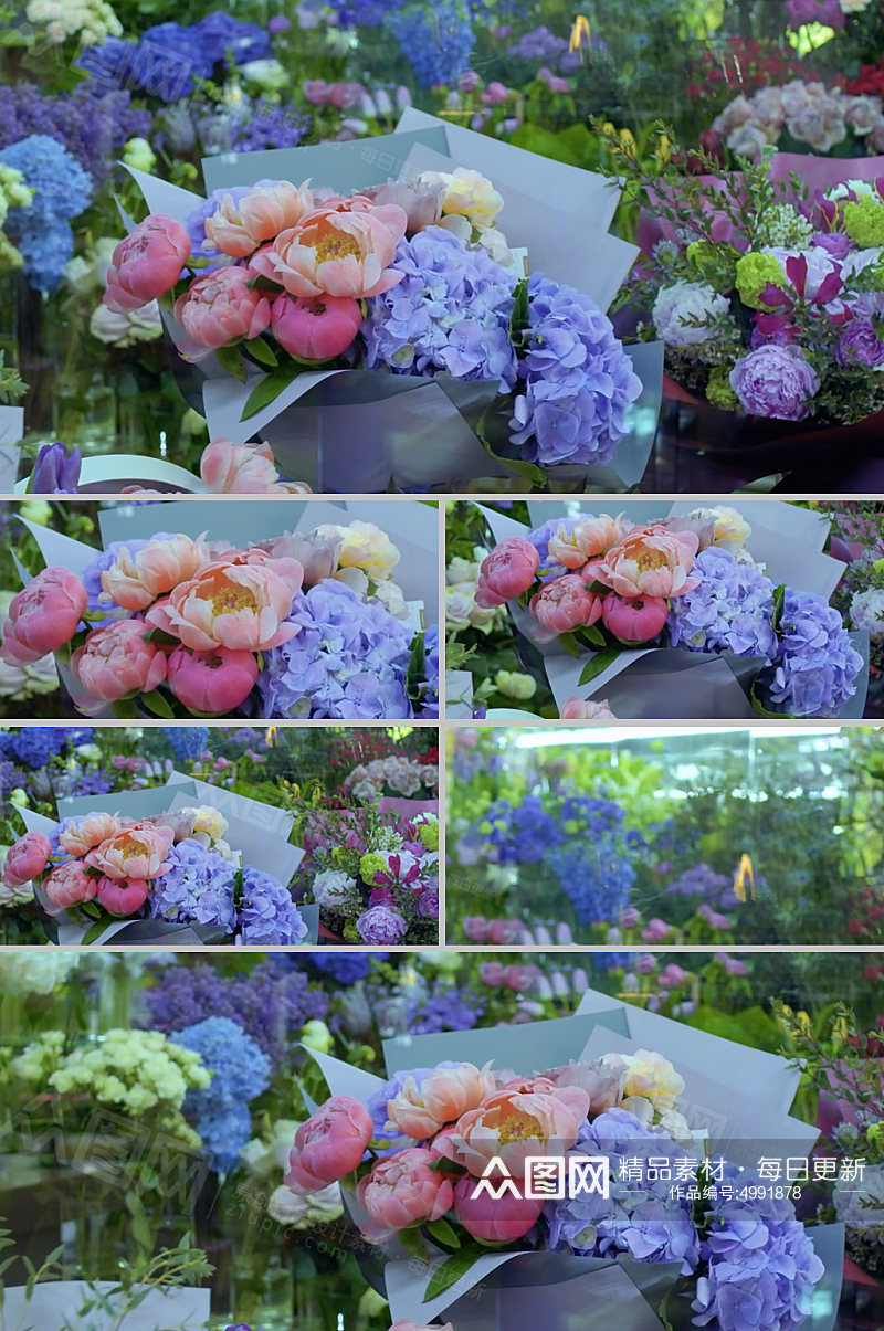 鲜花店里的鲜花们实拍视频素材