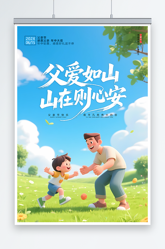 卡通父子玩耍父亲节海报-众图网