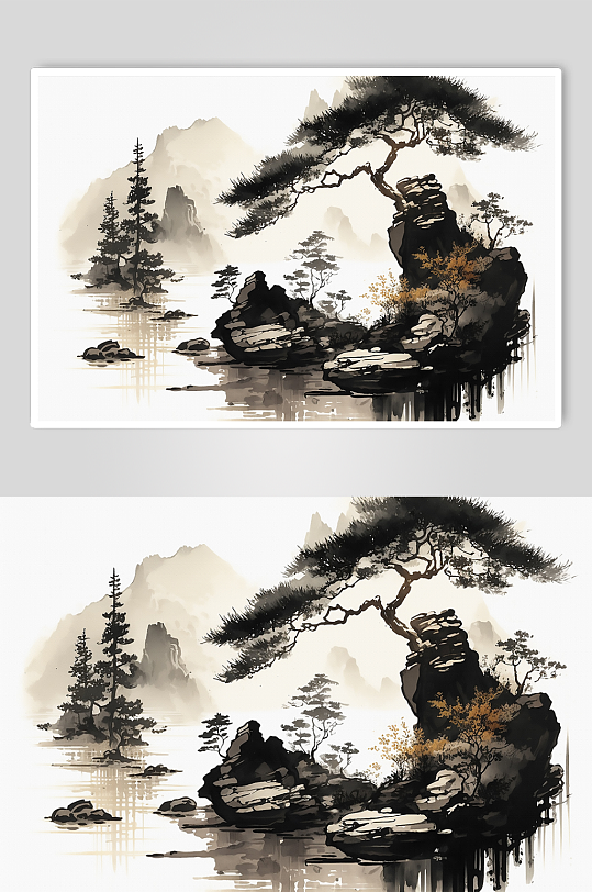 新中式水墨山水画背景墙-众图网