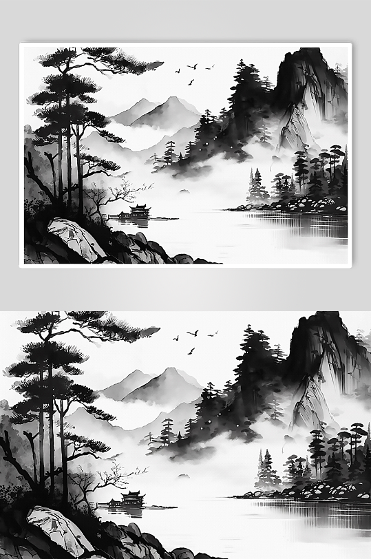 新中式水墨画背景墙-众图网