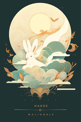 数字艺术中国风中秋节月亮兔子插画元素