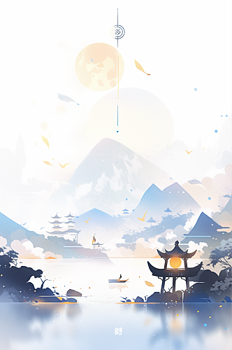 数字艺术中国风传统中秋节插画海报背景