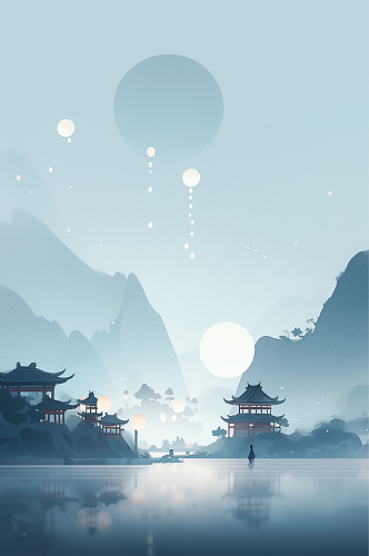 数字艺术中国风传统中秋节插画海报背景