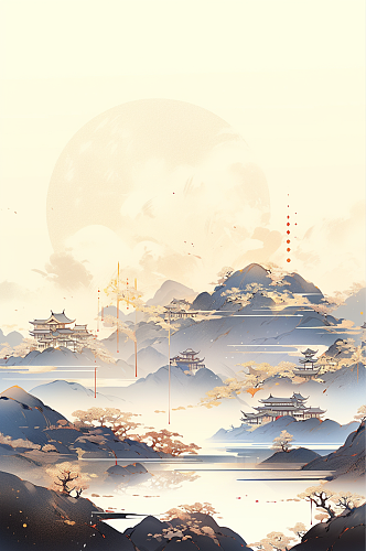 数字艺术中国风传统中秋节插画海报背景