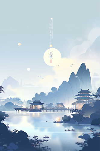 数字艺术中国风传统中秋节插画海报背景