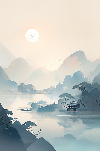 数字艺术中国风传统中秋节插画海报背景