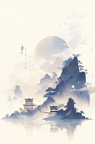 数字艺术中国风传统中秋节插画海报背景