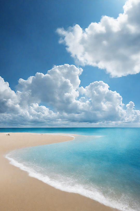 唯美蓝色沙滩大海摄影图