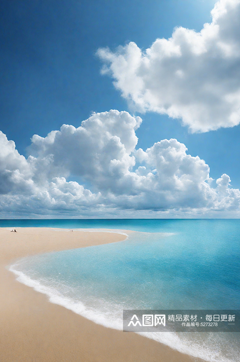 唯美蓝色沙滩大海摄影图素材