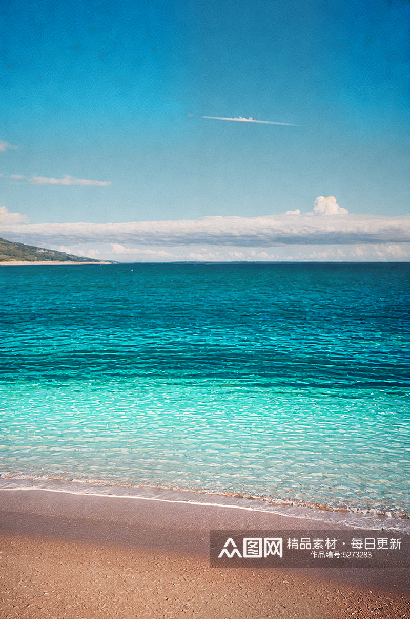 唯美蓝色沙滩大海摄影图素材