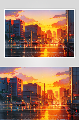 日系动漫风城市夜景高清图片