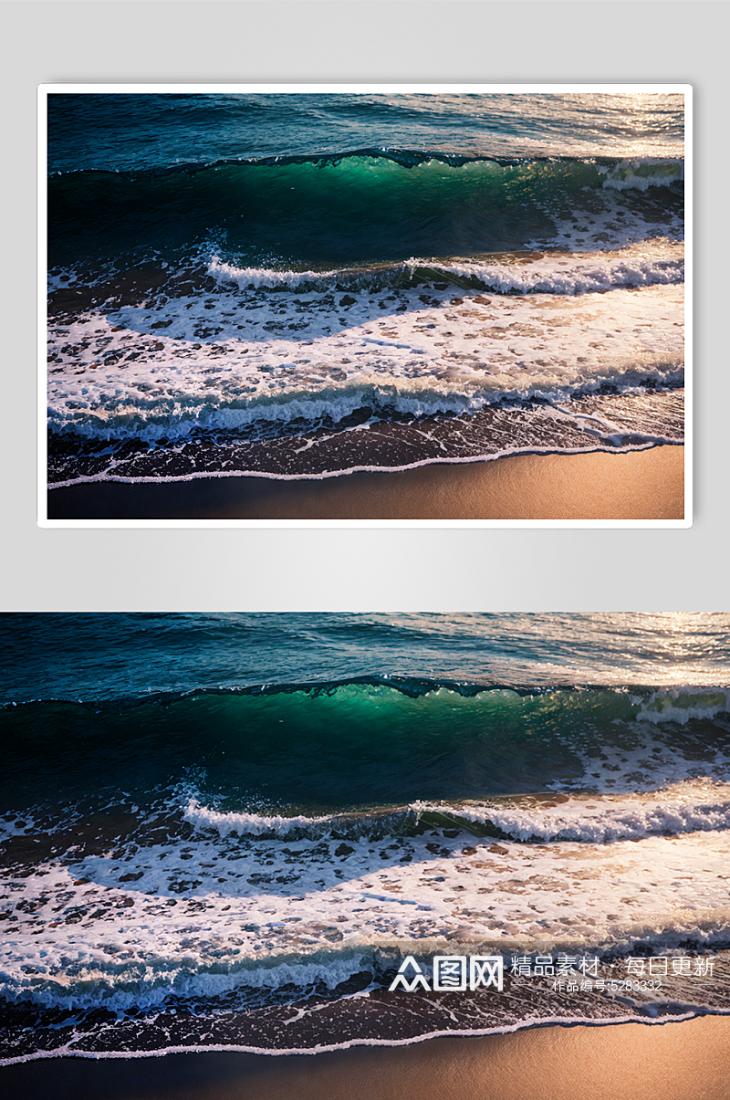 数字艺术落日余晖沙滩海浪摄影图素材