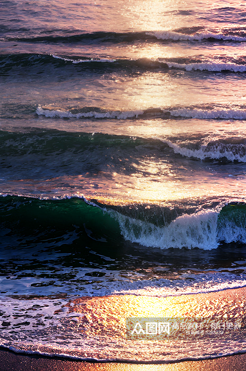 数字艺术落日余晖沙滩海浪摄影图素材