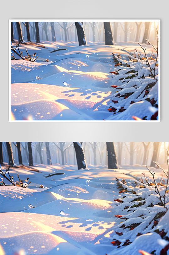 冬天雪地日出数字艺术摄影图