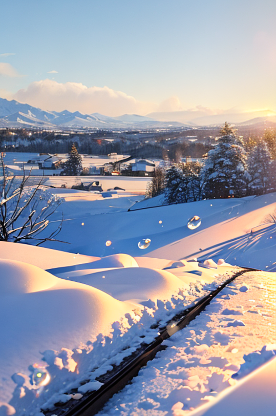 冬天雪地日出数字艺术摄影图