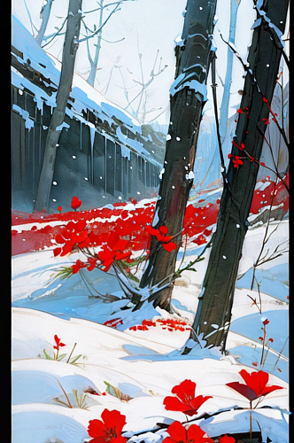 数字艺术雪中红花创意摄影图