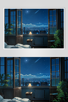 夜晚房间城市插画素材下载-众图网