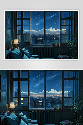 夜晚房间城市插画素材下载-众图网