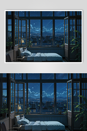 夜晚房间城市插画素材下载-众图网