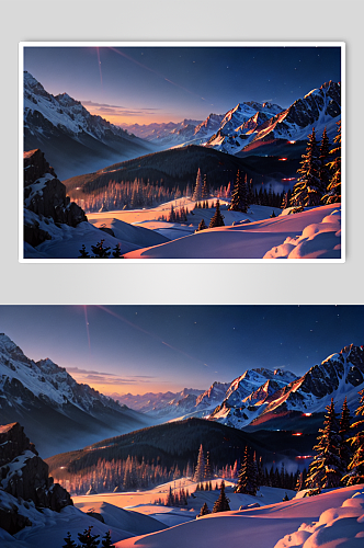 数字艺术夜晚的雪山摄影图