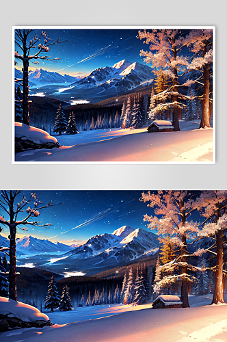 数字艺术夜晚的雪山摄影图