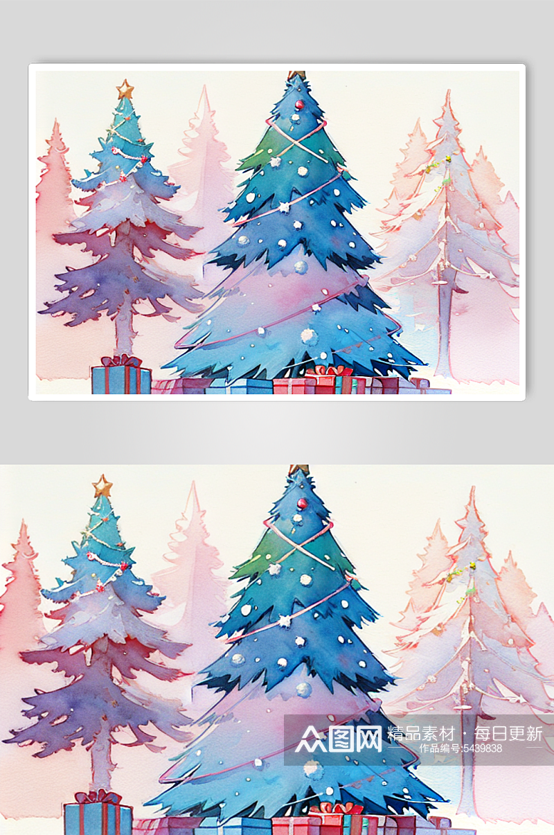 数字艺术圣诞树水彩画图片素材