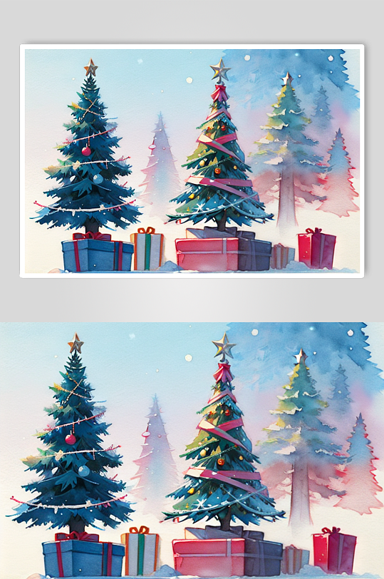 数字艺术圣诞树水彩画图片