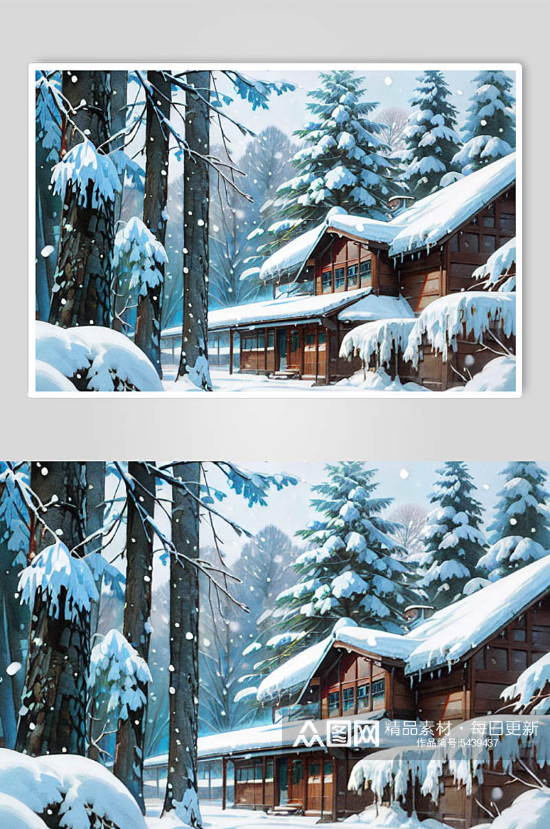 数字艺术雪中房子插画素材