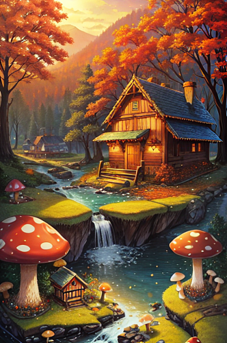 数字艺术秋天的森林童话插画