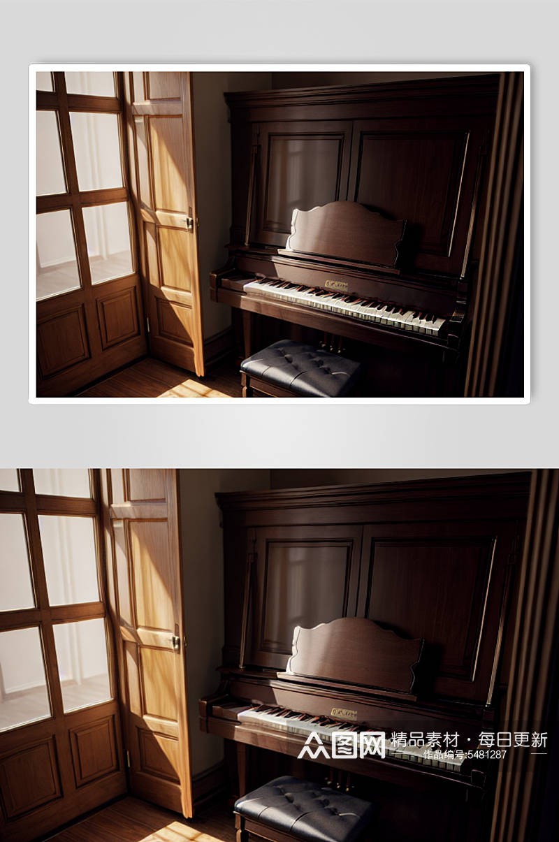 数字艺术窗边钢琴素材
