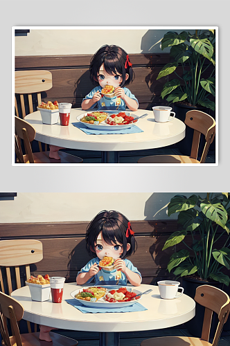 数字艺术在吃饭的小孩