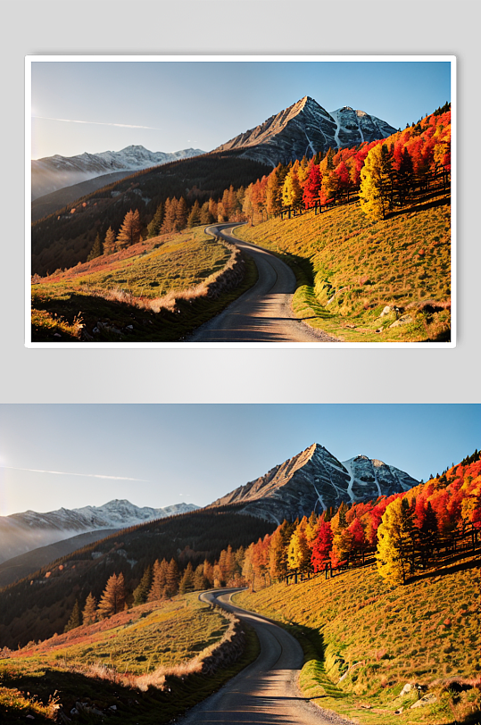 数字艺术深秋的山和树高清摄影图