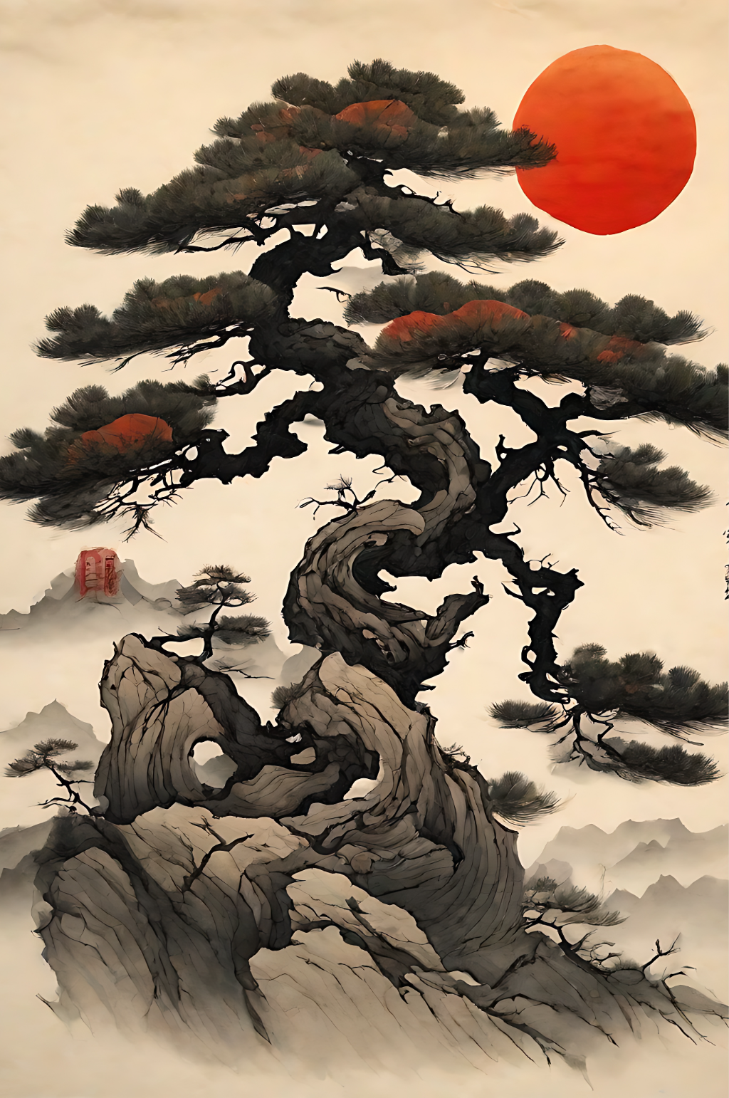 水墨国风一颗古松数字艺术插画素材_水墨国风一颗古松数字艺术插画模板_水墨国风一颗古松数字艺术插画设计图片免费下载-众图网
