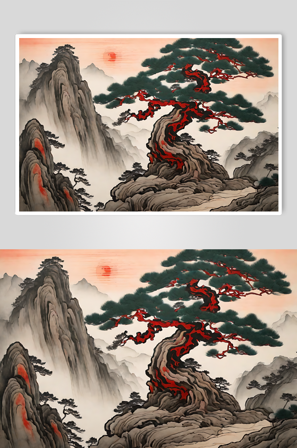 数字艺术水墨国风一颗古松插画素材下载-众图网