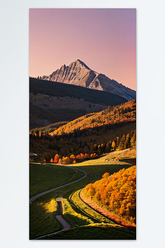 数字艺术深秋的山和树高清摄影图