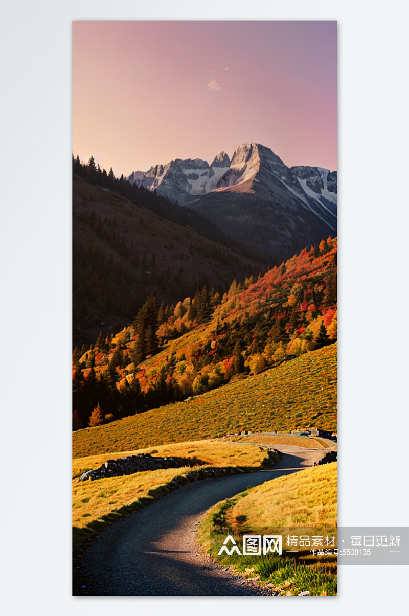 数字艺术深秋的山和树高清摄影图素材