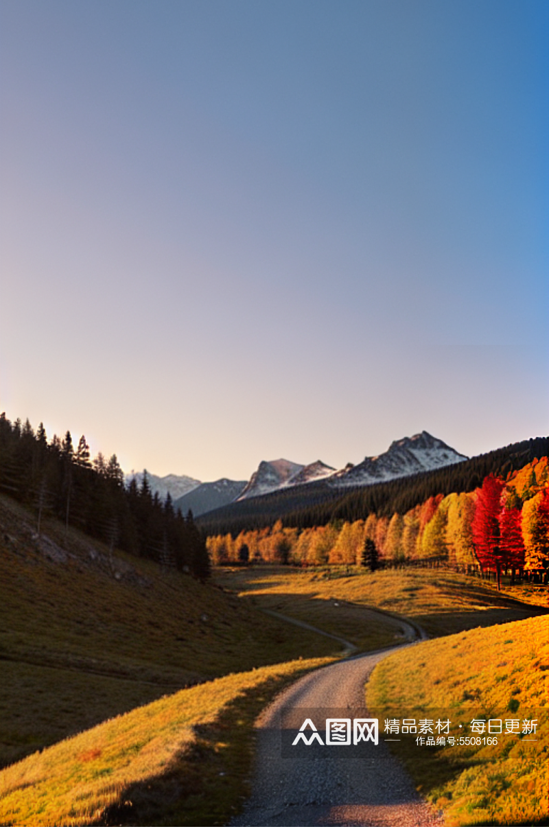 数字艺术深秋的山和树高清摄影图素材