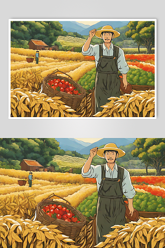 卡通风农民丰收数字艺术图片